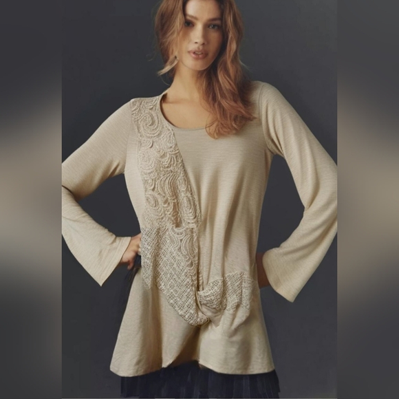 Anthropologie Tops - Anthropologie Deletta Creamy Lace Detail Top